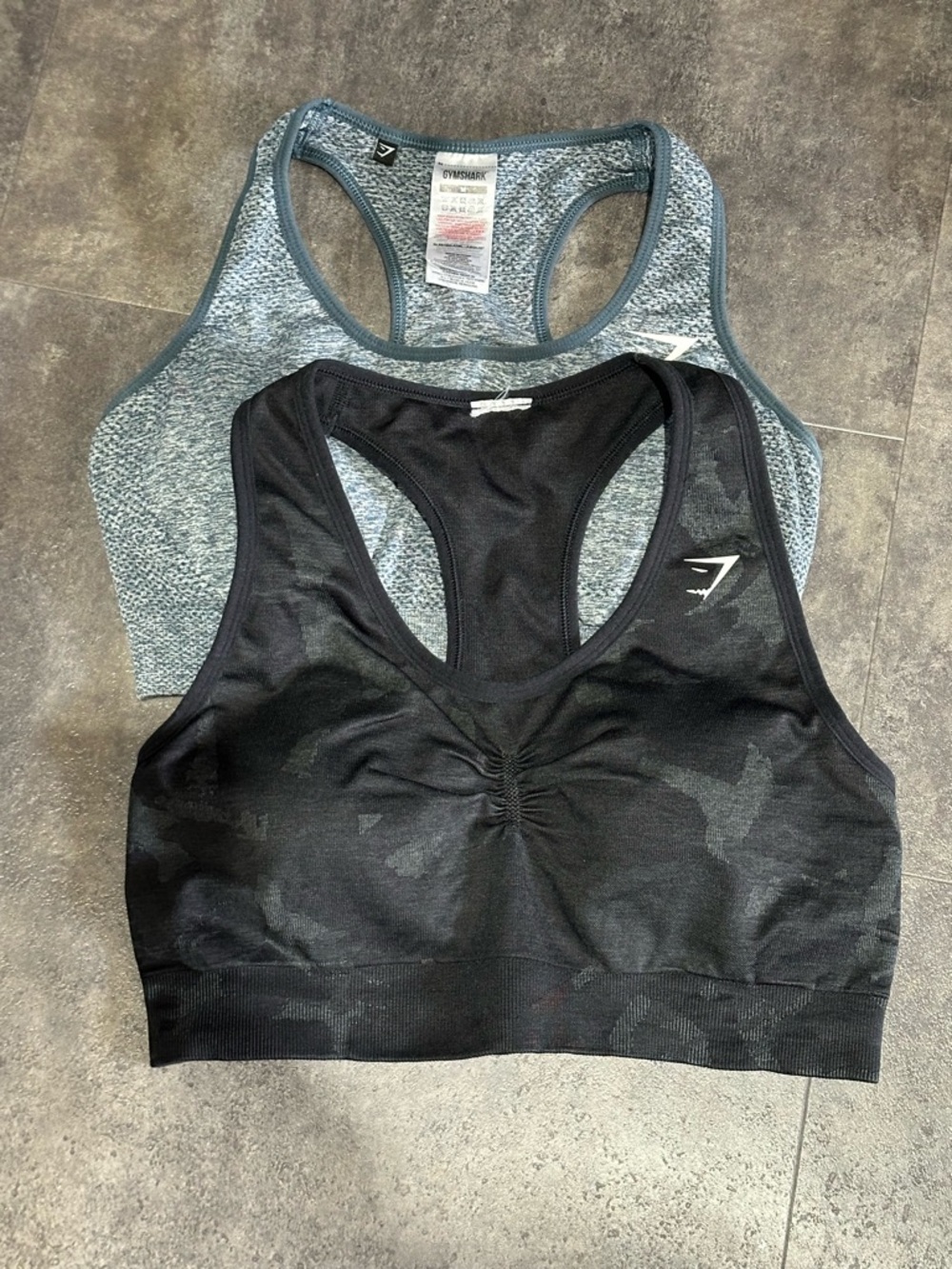 Gymshark Women’s Dup Sports Bras - sold as a set, black racerback & blue